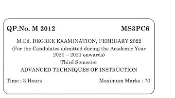 TNTEU|ADVANCED TECHNIQUES OF INSTRUCTION|M.ed., 3rd Semester |Previous question paper