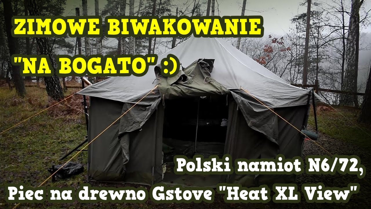 Zimowe biwakowanie "Na Bogato" :), Polski namiot wojskowy, Piec namiotowy  na drewno, Biwak, Outdoor - YouTube