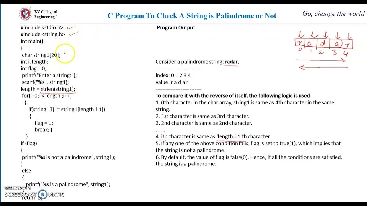 String Palindrome Program in C - YouTube