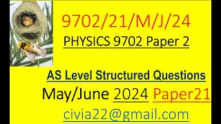 CAIE AS Physics 9702 May /June 2024 Paper 21