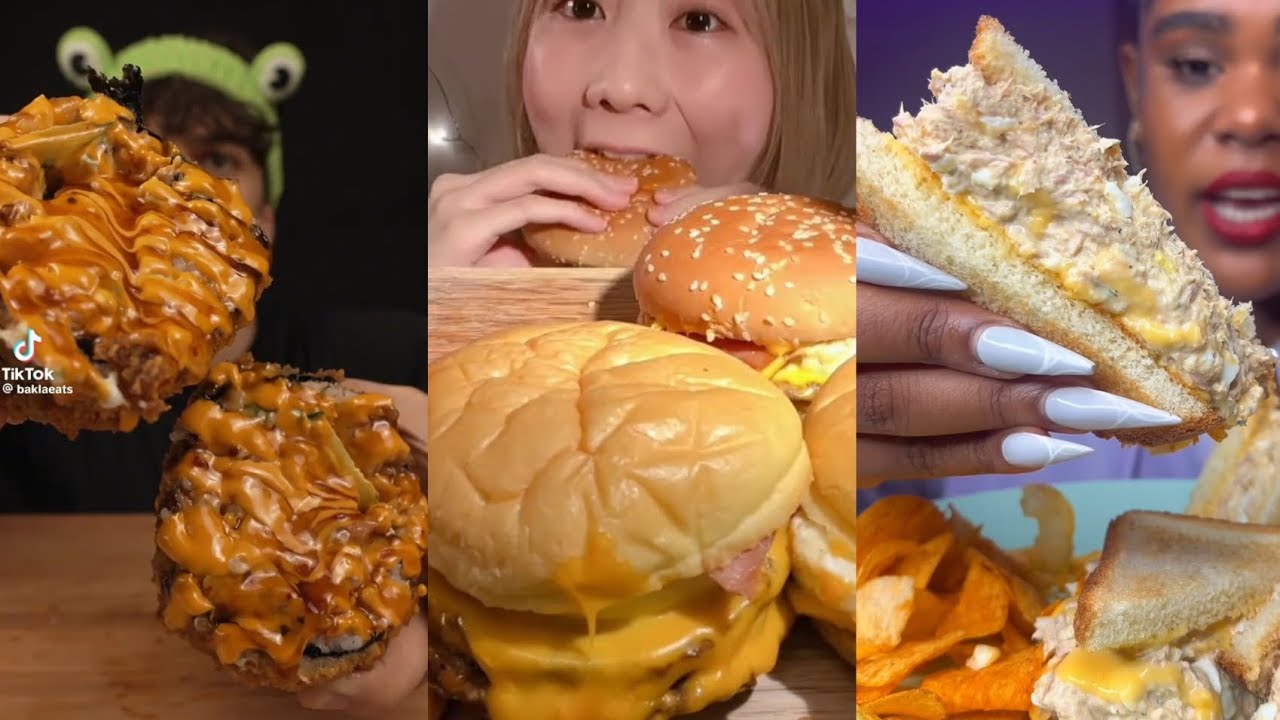 TIKTOK MUKBANG COMPILATION DOMINOS PIZZA CHIPOTLE BURRITO TUNA SANDWICH FRIED SUSHI BULDAK RAMEN