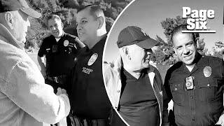 Bruce Willis shakes hands with LA fires first responders in rare outing