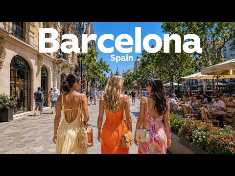 Barcelona, إسبانيا | la rambla | جولة مشي على الشاطئ 4K