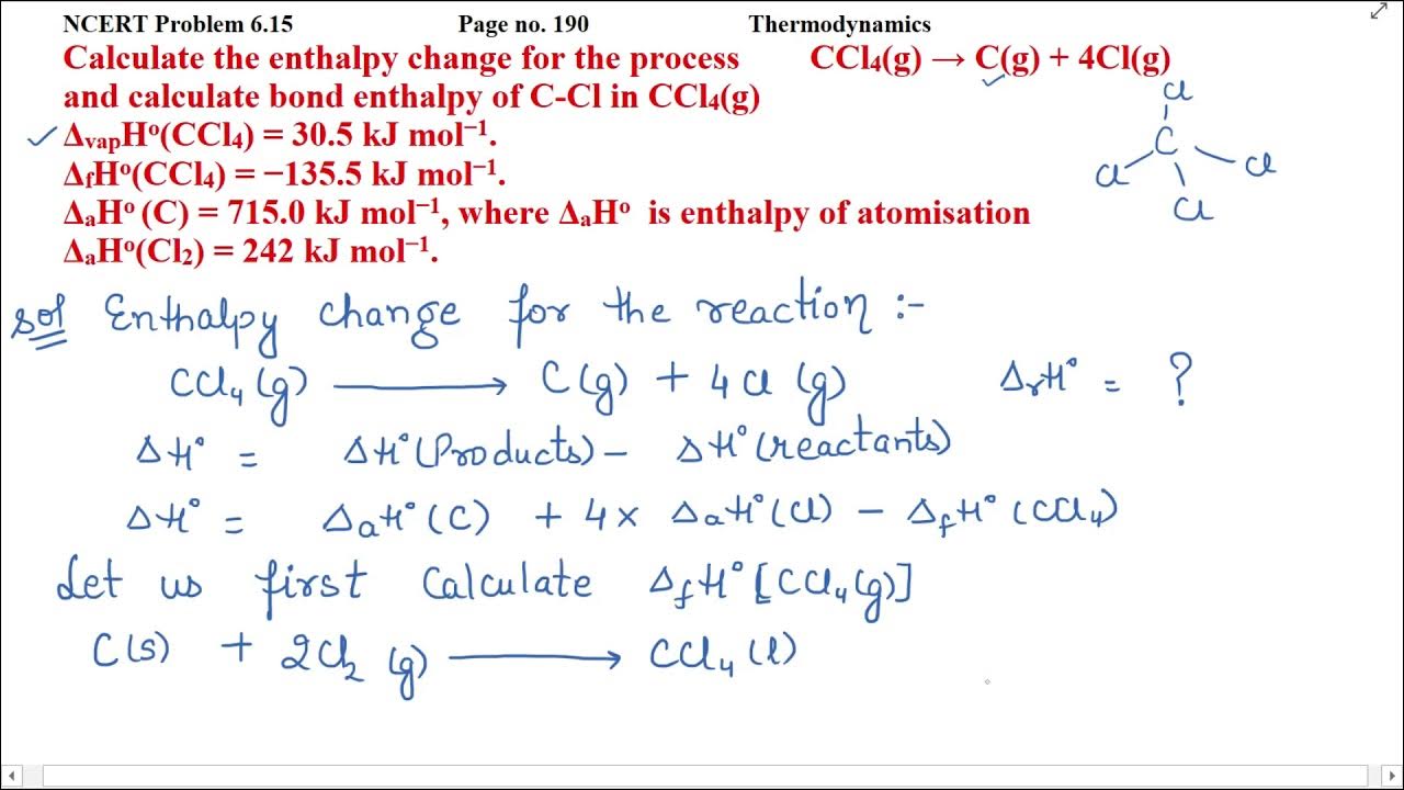 Calculate the enthalpy change for the process CCl4 (g) → C(g) + 4Cl(g) and calculate bond