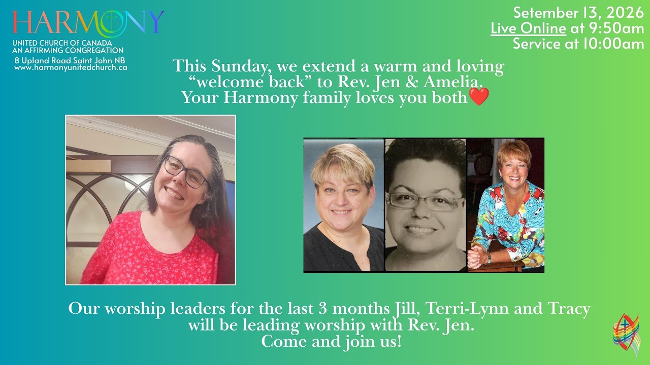 September 13, 2026 Worship Service Harmony United Church, Saint John, NB