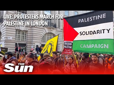 Palestinian supporters march in London in protest against Israel