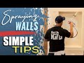 Spraying interior walls with and airless sprayer.  Paint Sprayer Tips.