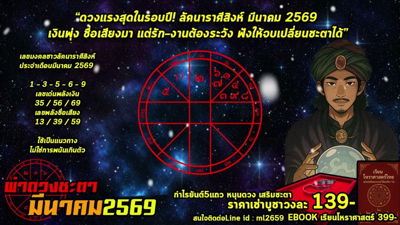 ดวงแรงสุดในรอบปี!ลัคนาราศีสิงห์มีนาคม2569เงินพุ่งชื่อเสียงมาแต่รักงานต้องระวังฟังให้จบเปลี่ยนชะตาได้