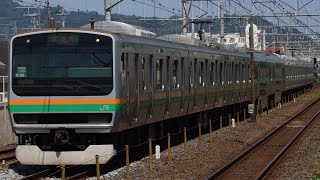 【E231系K-28編成10両  ユニット交換後の試運転（往路）】E231系1000番台ｺﾂK-28編成が試運転電車として鴨宮駅を通過するシーン（試8839M）2023.7.26