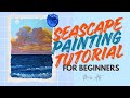 SEASCAPE PAINTING TUTORIAL FOR BEGINNERS | Sunset Ocean Waves in Acrylics | missart2291