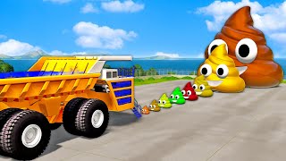 Big & Small Emoji Poop vs Giant Dump Truck in BeamNG. Drive Battle!