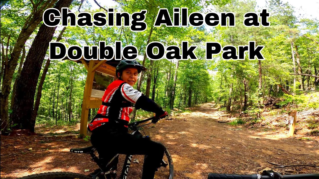 Following Aileen down Ravens Roost and Laurels Loop at Double Oak Park