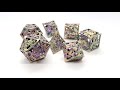 Old School 7 Piece DnD RPG Metal Dice Set: Hollow Dragon Dice - Spectral w/ Gold