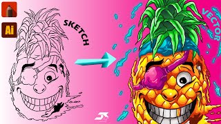 Creating a pineapple character - Timelapse sketch to vector - Sketchbook/Illustrator A.I