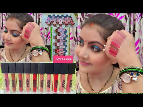 NYKAA matte to last liquid lipstick mini all 10 shades review & lip swatches | kissproof mini | RARA