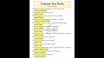 Famous Sea Ports - One Paper MCQs || General knowledge #spsc #ppsc #shorts