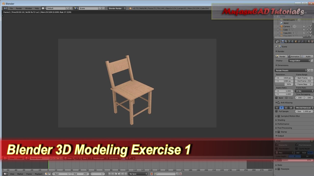 Blender 3D Modeling Tutorial Simple Chair Practice Exercise 1