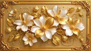 Golden Blossom Symphony 🌼 White & Gold Floral Frame TV Art | Luxury 4K Screensaver | 2 Hours screenshot 2