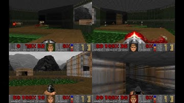 Doom four player multiplayer split-screen view E1M1