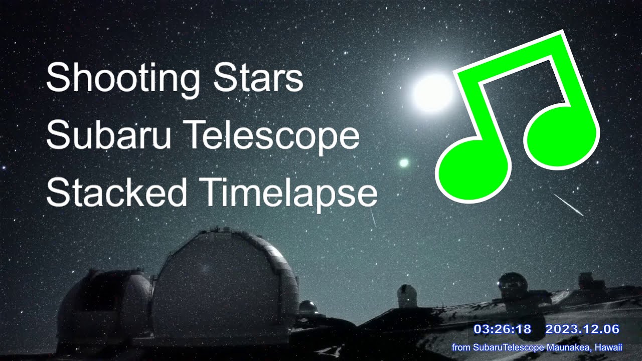 Timelapse of 104 shooting stars and meteors, in 2 hours from Subaru