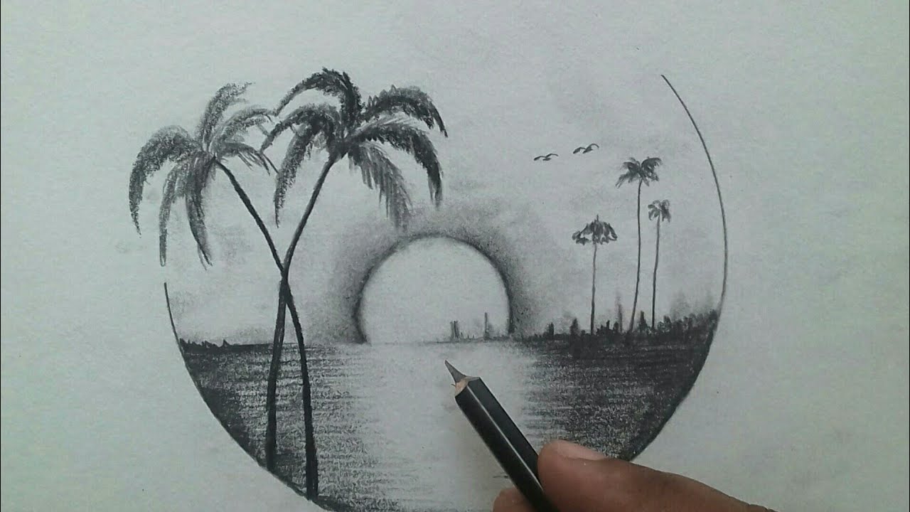 Drawing of beautiful and easy scenery step by step / morning scenery ...