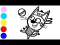 Три Кота Мультик - Раскраска для Детей Коржик с Мячом | Учим цвета | Раскрашка ТВ