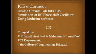 RC Phase Shift oscillator Circuit/Multisim/V R Bagali/Mahaveer J C/JCE/ECE