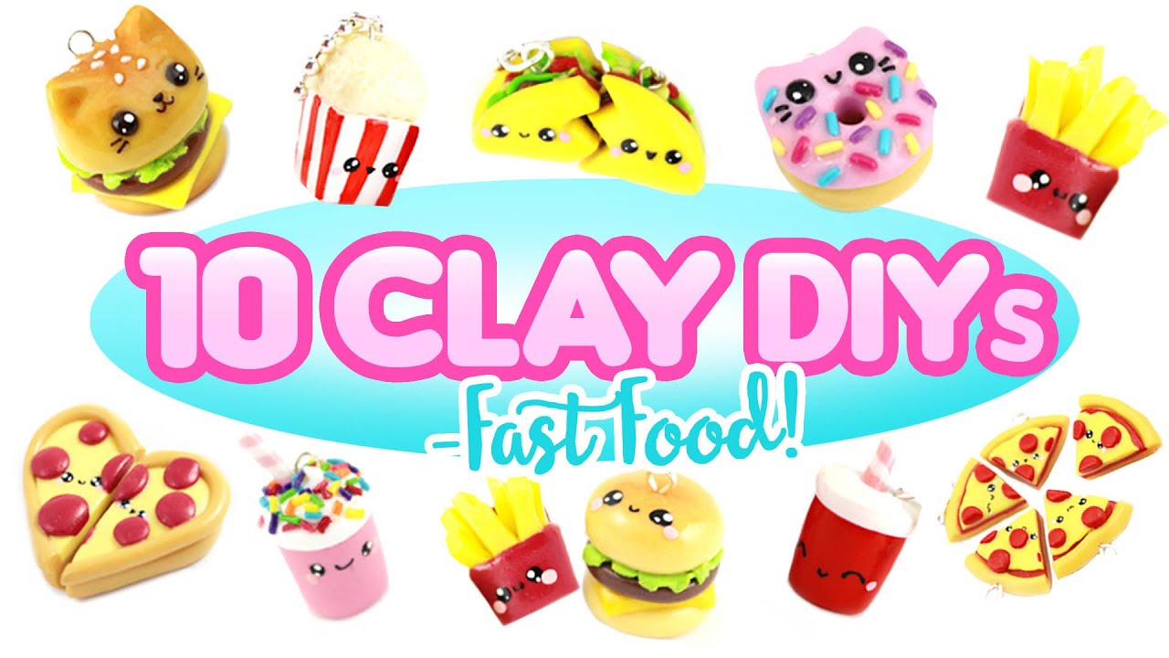 10 DIYs- FAST FOOD theme -cute charms! - BIG Polymer Clay Compilation! 