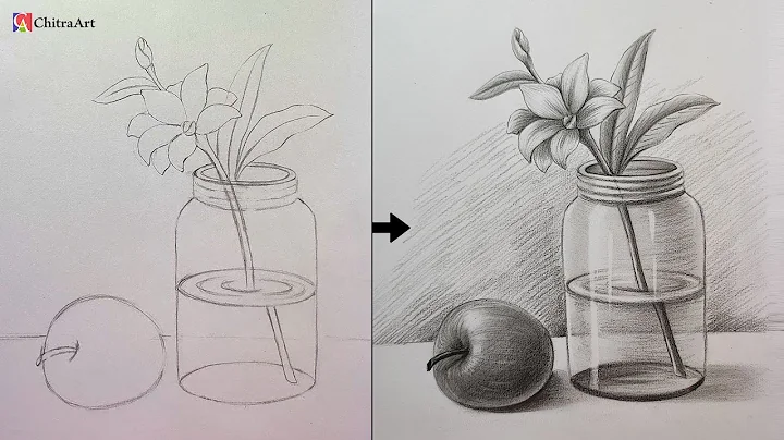 Glass Flower Vase with Apple Still Life Drawing To Shading Step By Step thumbnail