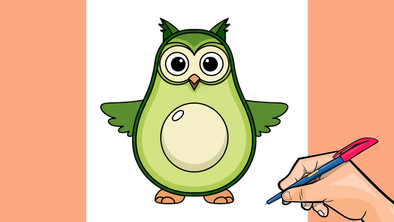 How to Draw a Cute Avocado Owl | Step by step