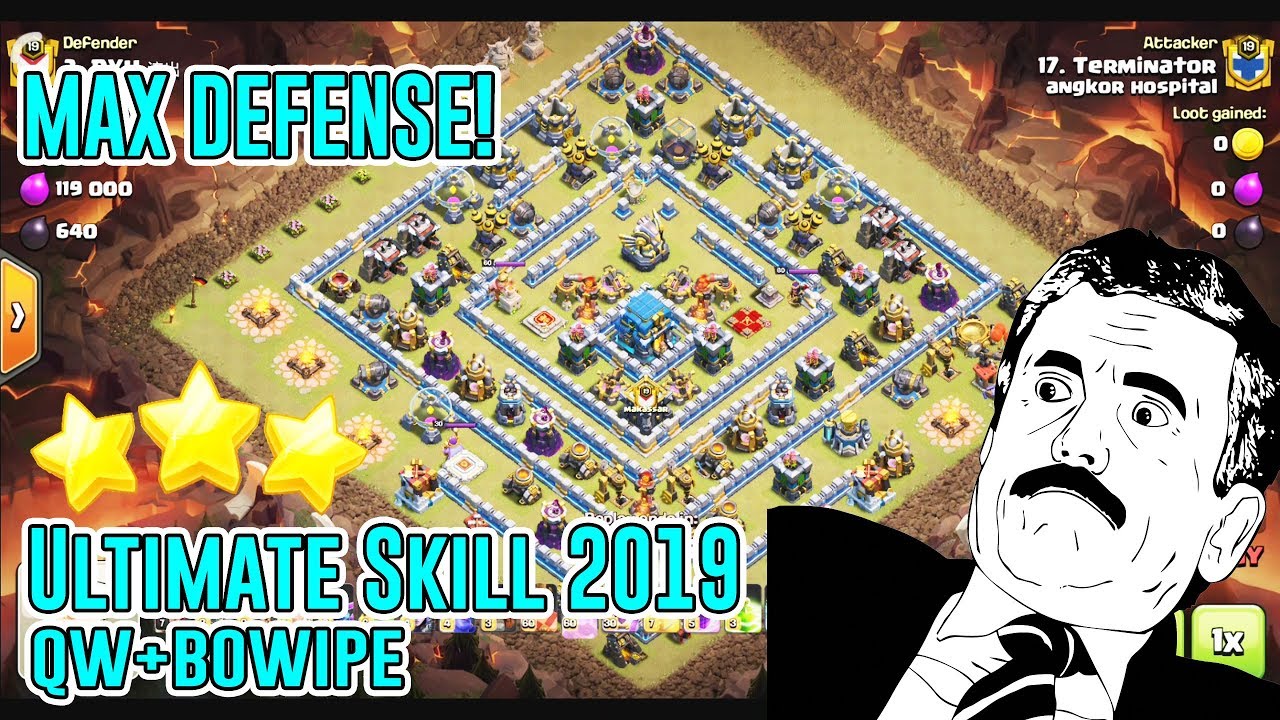 ULTIMATE SKILL 2019! QW+BOWIPE STRATEGY DESTROY MAX DEF TH12 3-STAR ( Clash of Clans )
