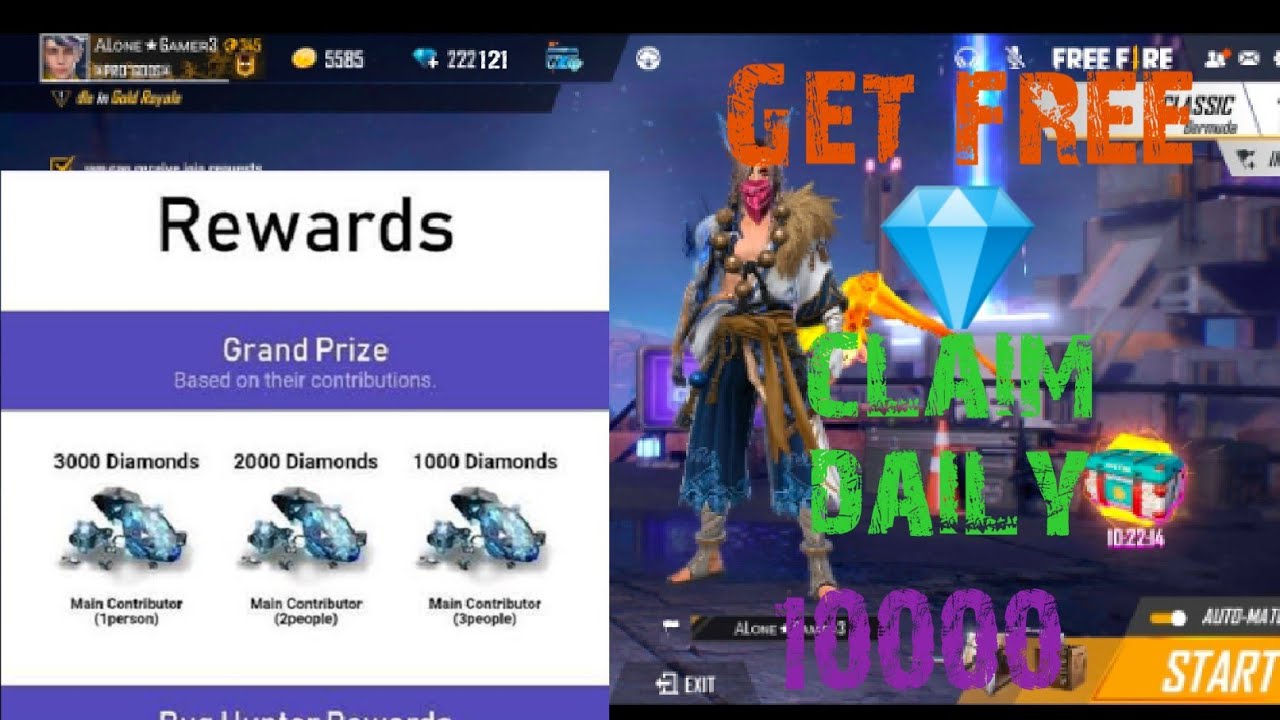 claim daily 10000 diamonds // unlimited diamonds best trick...