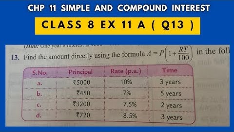 Chp 11 Ex 11 A ( Q 13). Find Amount by formula. Simple & Compound Interest. Class 8. Oxford Maths