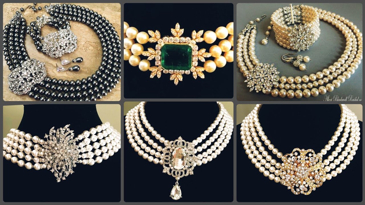 Bridal Pearl Necklace/ Pearls Choker Necklace Jewelry/ Rhinestone Ivory  Pearls Crystal necklace