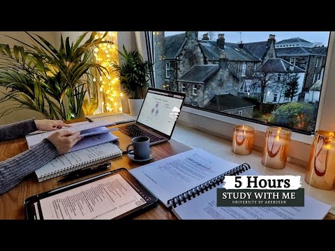 5 HOUR STUDY WITH ME on a RAINY DAY | Background noise, 10-min Break, No music, Study with Merve