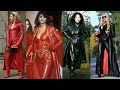 trendy latex leather long power dresses for women and girls