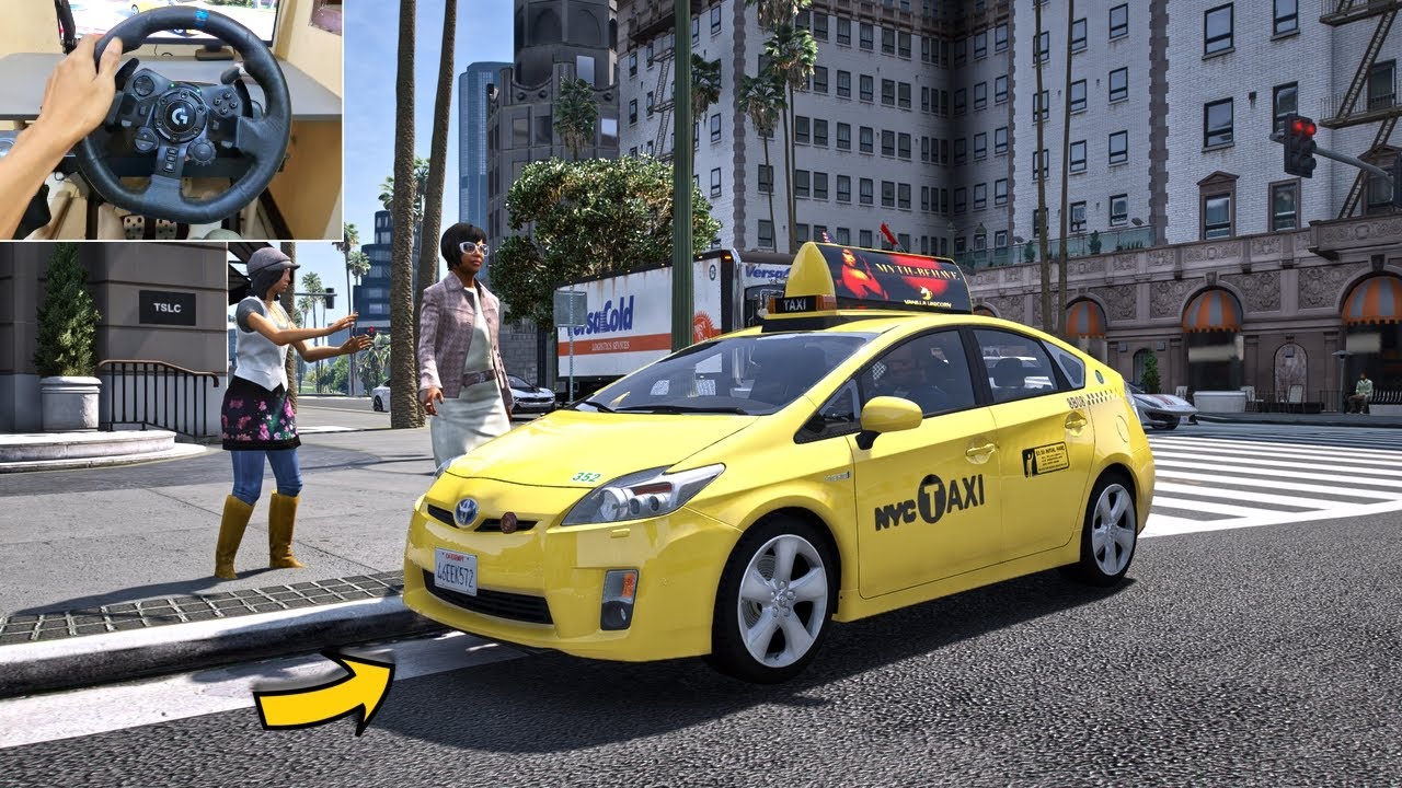 GTA 5 Working as Uber Driver With NYC Taxi - Steering Wheel Gameplay