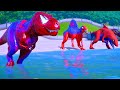 RED SPIDER MAN DINOSAURS TEAM BATTLEGROUND ON JURASSIC WORLD - Superheroes Dinosaurs Fighting