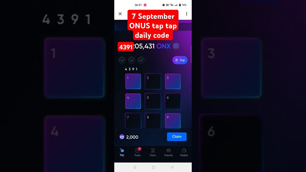 Onus tap tap daily 7 September code | Onus tap tap 