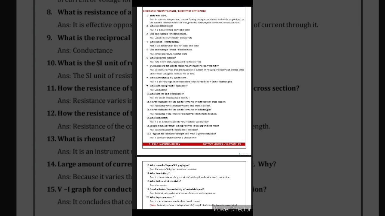 VIVA QUESTIONS FOR RESISTANCE OF WIRE