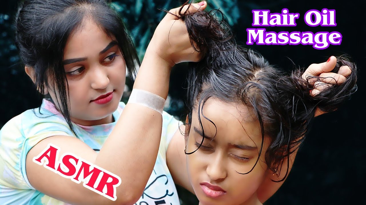Female to Female Oil Hair Massage in Green Nature | ASMR Head Massage | Multiple Neck Cracking