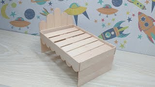 How to Make Wooden Doll Bed Using Popsicle Stick | DIY Ice Cream Stick Bed