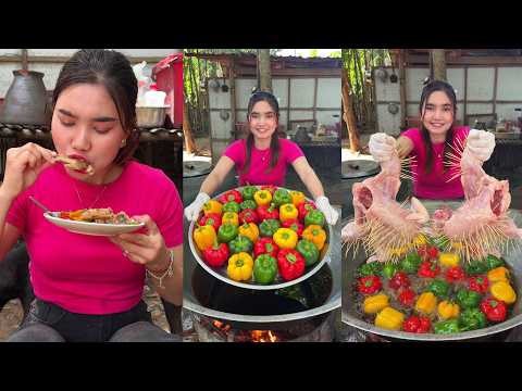 Amazing cooking deep fried bell pepper and chicken recipe