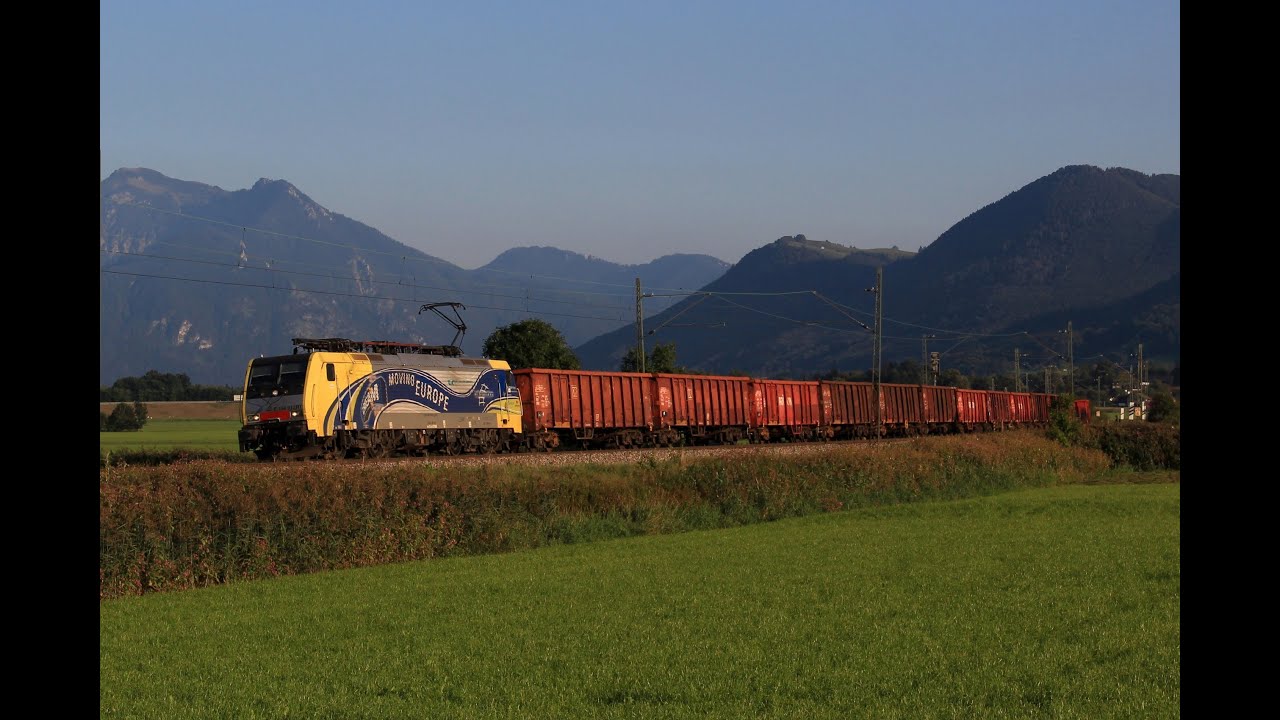 Züge in Übersee und Bernau am Chiemsee mit Railjet im Abendlicht am 07.09.13