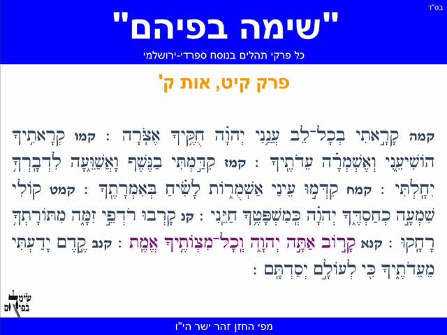 Book of Tehillim Psalms 119-19 with Musical Accompaniment Sepharadic Yerushalmi rendition class=