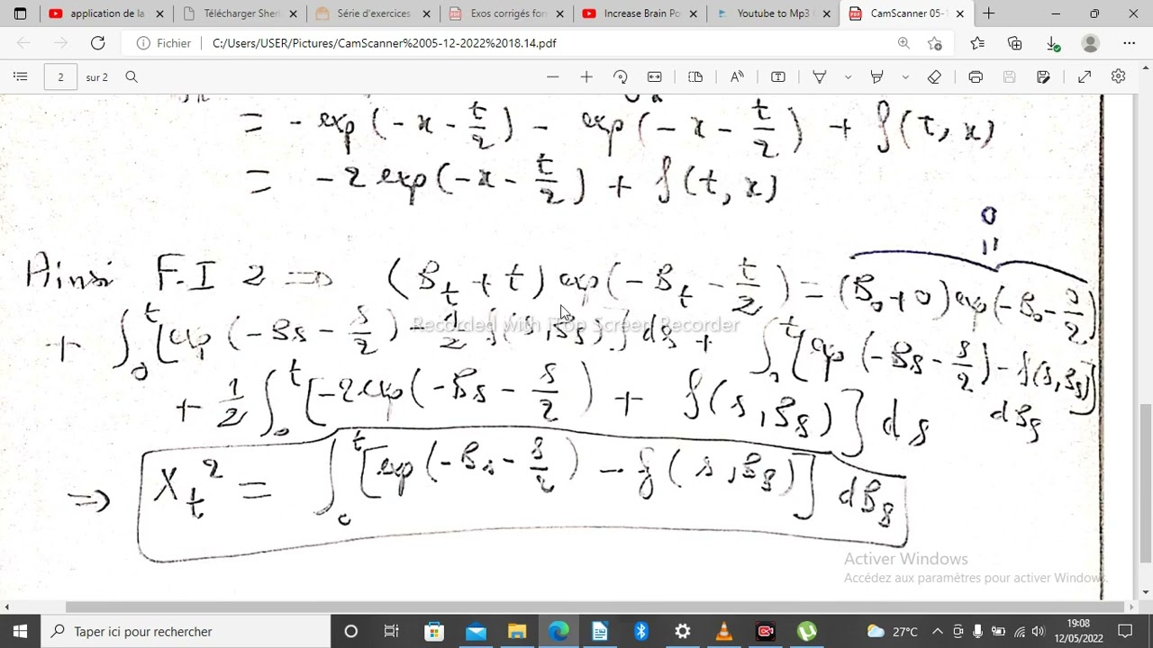 Application de la Formule d'Ito   exercice corrigé suite