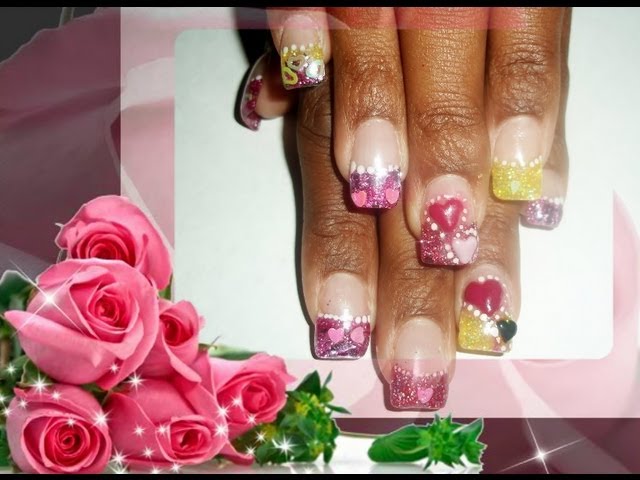 Sexy Valentine S Glitter Acrylic Nails With 3d Hearts Youtube