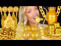 Asmr gold food edible gold dust drink lychee boba gold crown candy necklace jelly mukbang 