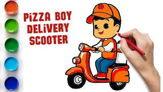 How to Draw Pizza Boy Delivery Scooter | Easy Step by Step
