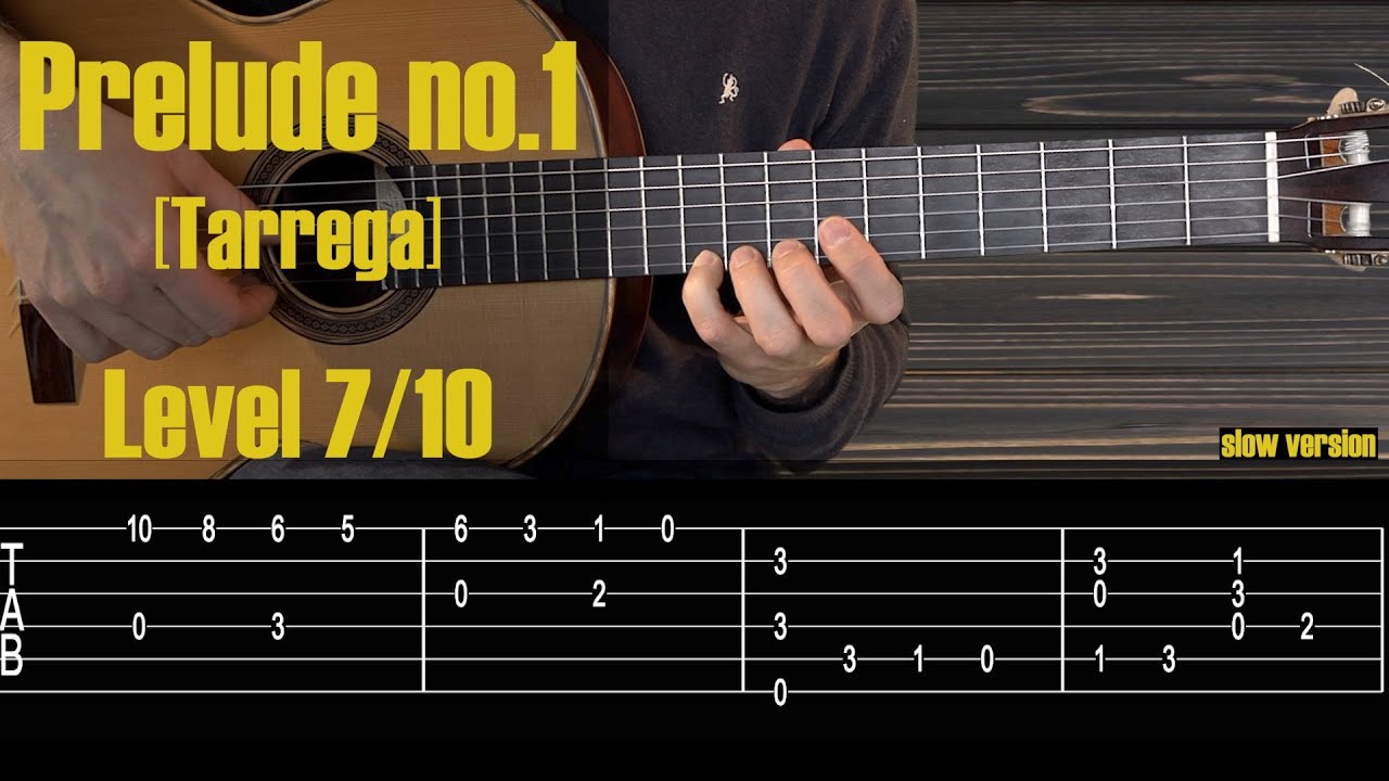 Prelude no.1 [Tarrega).Guitar Tutorial. Free Tab/Sheet